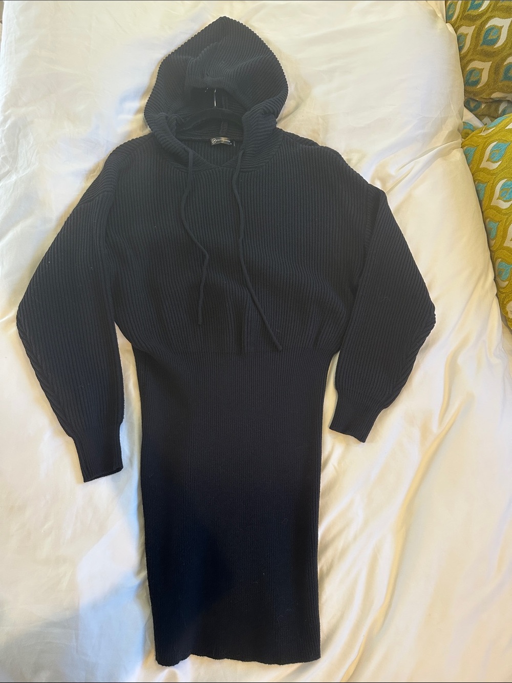 Black Ribbed Hooded Long-Sleeve Dress - Women's